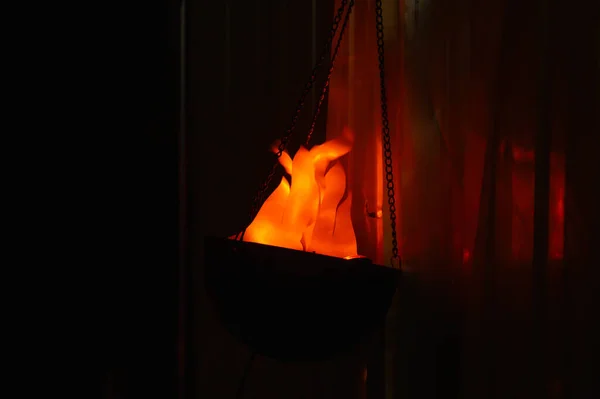 Decorative Flame Dark Hanging Lantern Night — Stock Photo, Image
