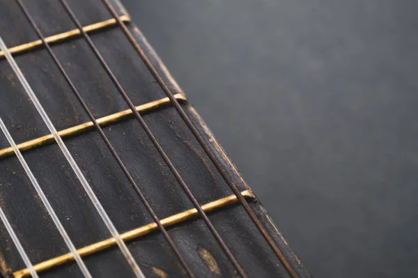 Akustische Gitarre Hautnah Gitarrensaiten Makro Musikinstrument — Stockfoto