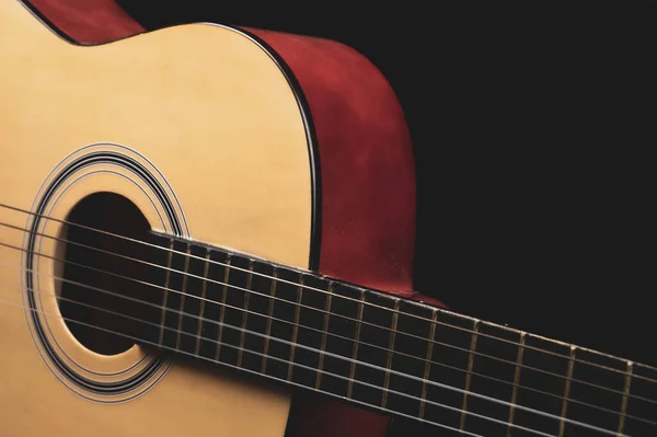 Гітара Чорному Тлі Акустичний Музичний Інструмент — стокове фото