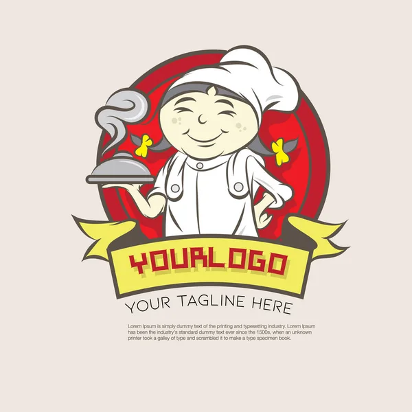 Chinois Restaurant Logo Avec Mignon Asiatique Chef Dessin Animé Personnage — Image vectorielle
