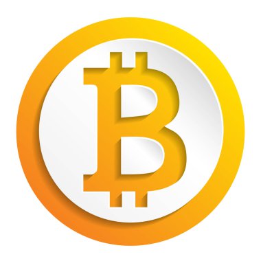 Kripto Döviz Alım Bitcoin kağıt stil vektör logosu, web, etiket baskı için simge. Bitcoin blockchain cryptocurrency.