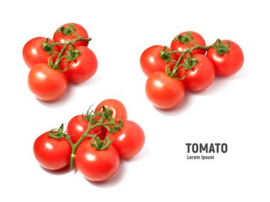 Domates beyaz arka planda izole edilmiş. Bir avuç taze domates.