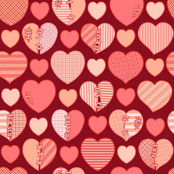 Nahtloses Muster roter gebrochener Herzen für Geschenkverpackung, Glückwünsche, Hochzeitseinladungen und Valentinstag — Stockvektor