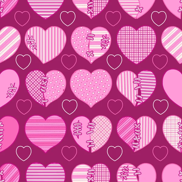 Modèle sans couture de cœurs brisés roses pour l'emballage cadeau, félicitations, invitations de mariage et Saint-Valentin — Image vectorielle