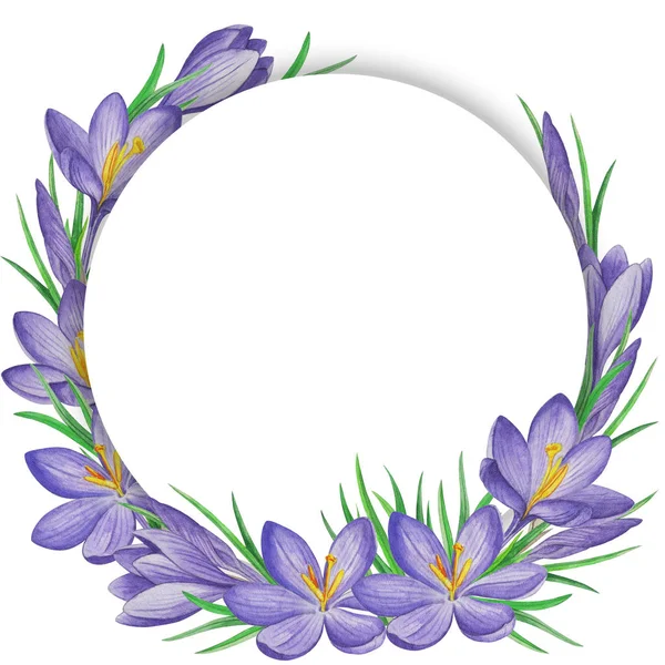 Jarní květinový nápis krokusy. Akvarel zázemí — Stock fotografie