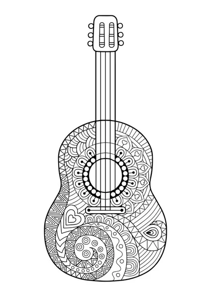 Coloring Book for adult and relax. Guitar. Maxican — Stock Vector