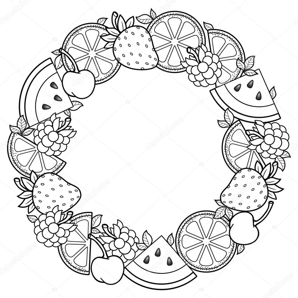花 5月 イラスト 塗り絵 – homu interia 瞑想のため、大人用の塗り絵をベクトルし、リラックスします。スイカ、イチゴ、柑橘類、サクランボ、イチゴのラウンド フレーム。孤立した要素の白い