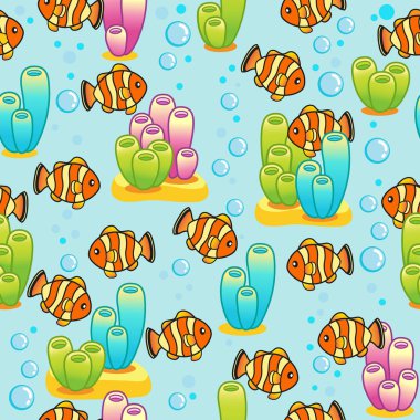 Komik tropikal fisshes ile vektör Dikişsiz desen tasarım