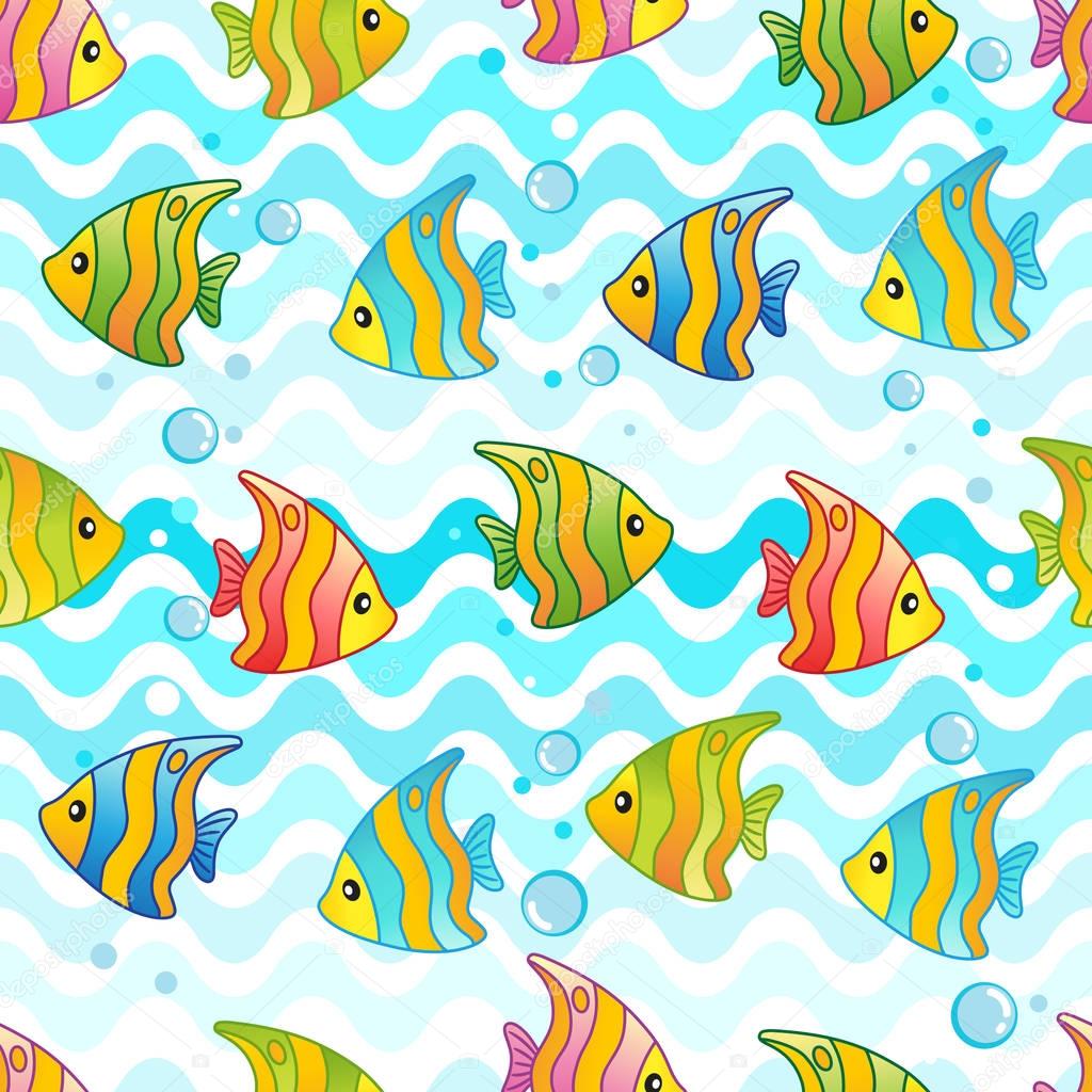 Vector seamless Pattern design with funny tropical fisshes