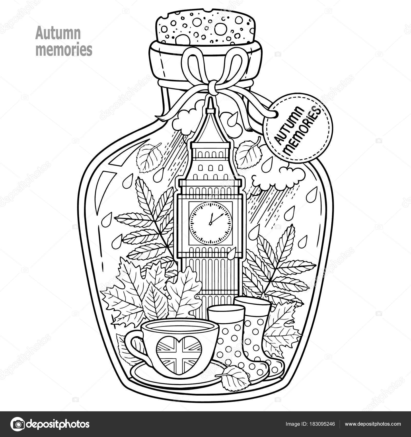 Download Coloring Book Adults Glass Vessel Autumn Memories Dreams Trip London Stock Vector Image By C Natasha Tpr 183095246