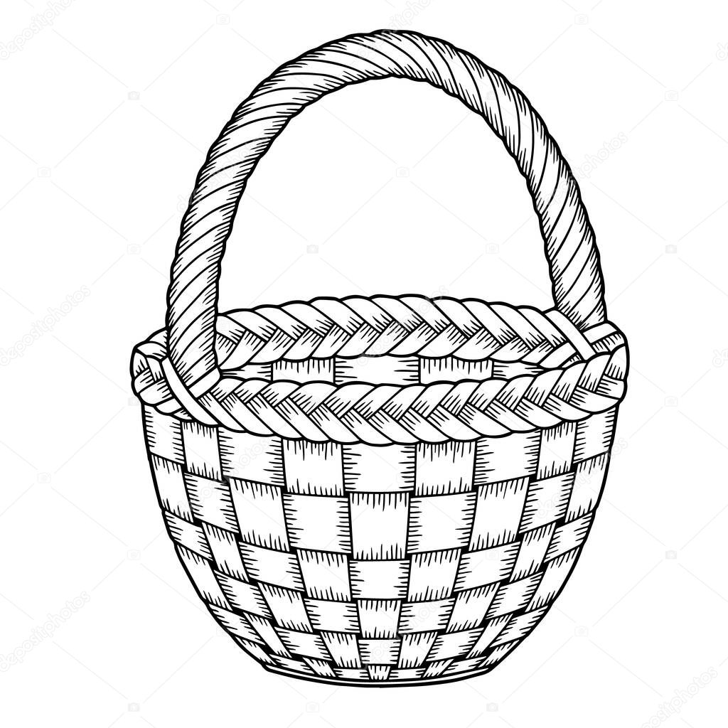 Vector cartoon style illustration. Wicker basket of on a white background