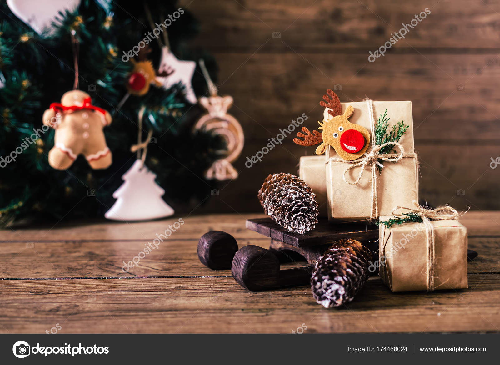 christmas gifts with boxes on wooden background vintage style closeup selective focus - Vintage Sled Christmas Decoration christmas gifts with boxes on wooden background vintage style closeup selective focus - Vintage Sled Christmas Decoration