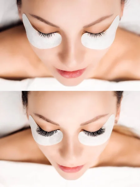Kirpik Uzantısı. Öncesinde ve sonrasında kadın gözlerinin karşılaştırılması.