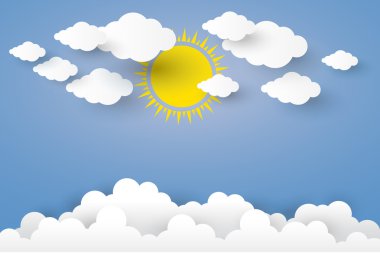 The sun and Cloud in blue sky  Paper art Style.vector Illusatrat clipart