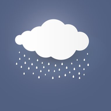 Yağmur kağıt sanat stlye ile mavi gökyüzünde bulut. vektör illustra