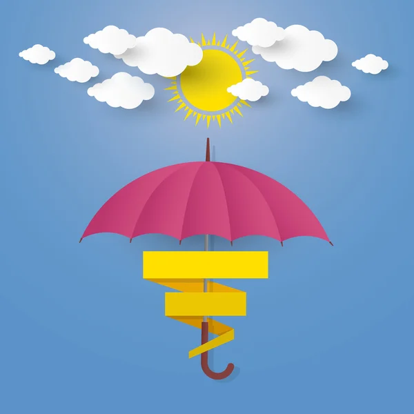 Konceptet är regnperioden. paraply i luften med moln och — Stock vektor