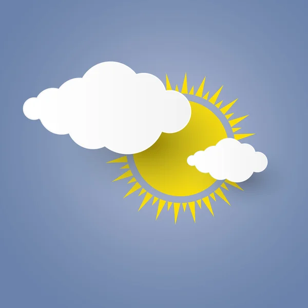 Słońce i chmury z papieru sztuki Style.vector Illusatration — Wektor stockowy