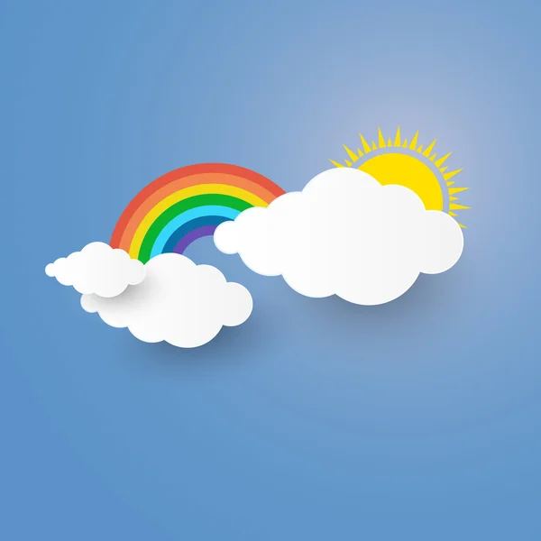 Nuvola e arcobaleno nel cielo blu con carta arte stlye. vettore i — Vettoriale Stock