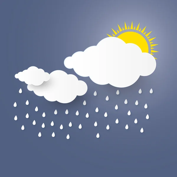 Nuvola nel cielo blu con carta da pioggia art stlye. vettore illustrativo — Vettoriale Stock