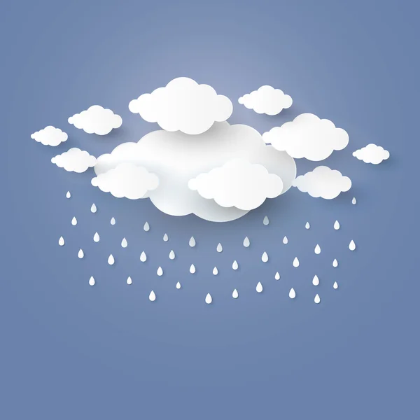 Nuvem no céu azul com papel de chuva art stlye. vector illustra —  Vetores de Stock