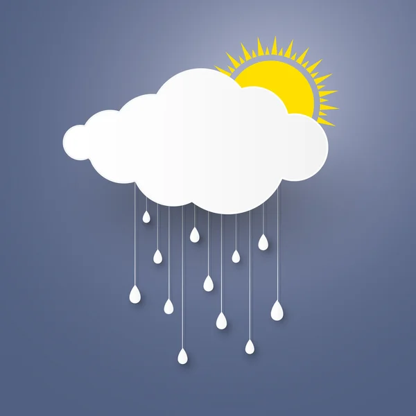 Moln i den blå himlen med regn papper konst stlye. vektor illustration — Stock vektor