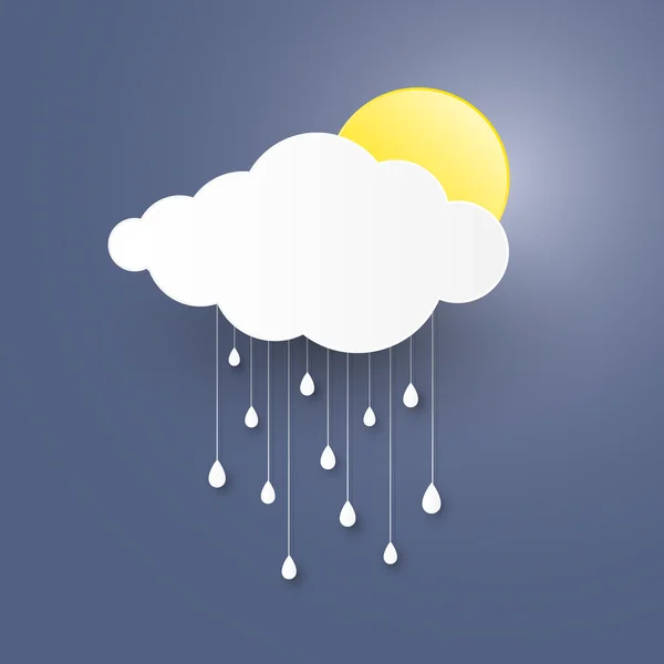 Nuvem no céu azul com papel de chuva art stlye. vector illustra —  Vetores de Stock