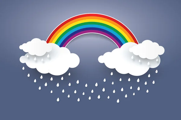 Moln och regnbåge i blå himmel papperskonst Style.Rainy säsongen conc — Stock vektor