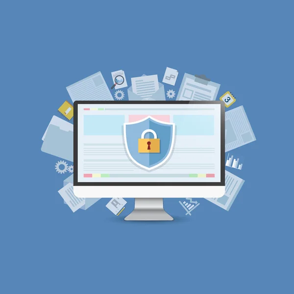 Concepto es centro de seguridad de datos .Shield en Computer Desktop pro — Vector de stock