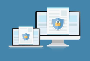 Veri güvenliği bir kavramdır. Bilgisayar masaüstü veya Labtop kalkan 