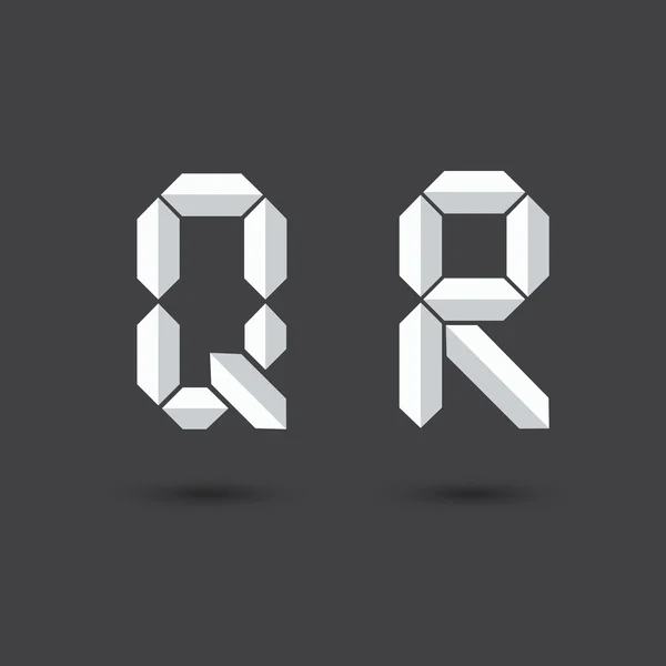 Lettertype Q, R vector digitale papier stijl op donkere achtergrond voor u — Stockvector