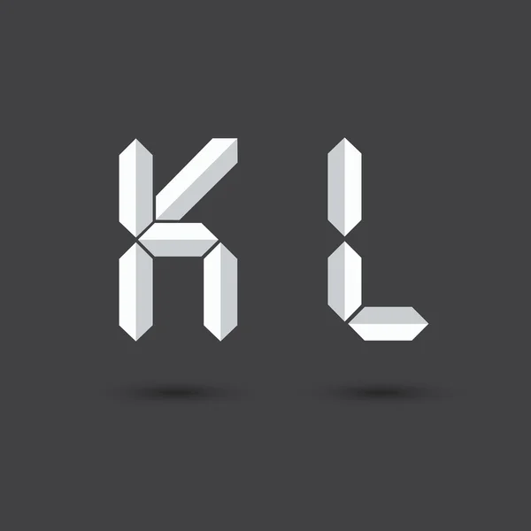 Fuente K, L vector estilo de papel digital sobre fondo oscuro para usted — Vector de stock
