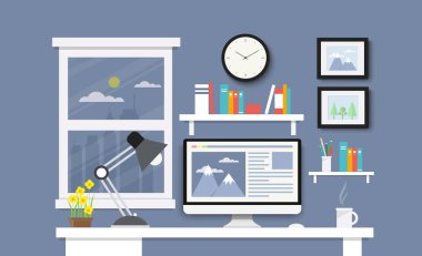 Bilgisayar, belgeler ve ileti örneği ile Resepsiyon. İş yeri için 