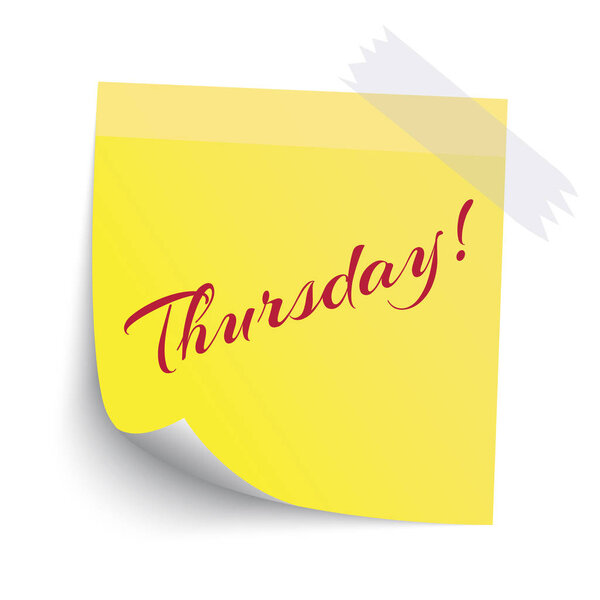 Желтая нота с воскресным красным словом изолят на белом нарде
