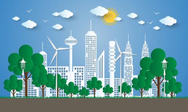 Şehir kavramı go Green, yeşil şehir kavramı. Vektör Illustra