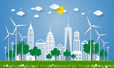 Şehir kavramı go Green, yeşil şehir kavramı. Vektör Illustra