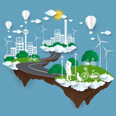Şehir kavramı go Green, yeşil şehir kavramı. Stlye kağıt kesme