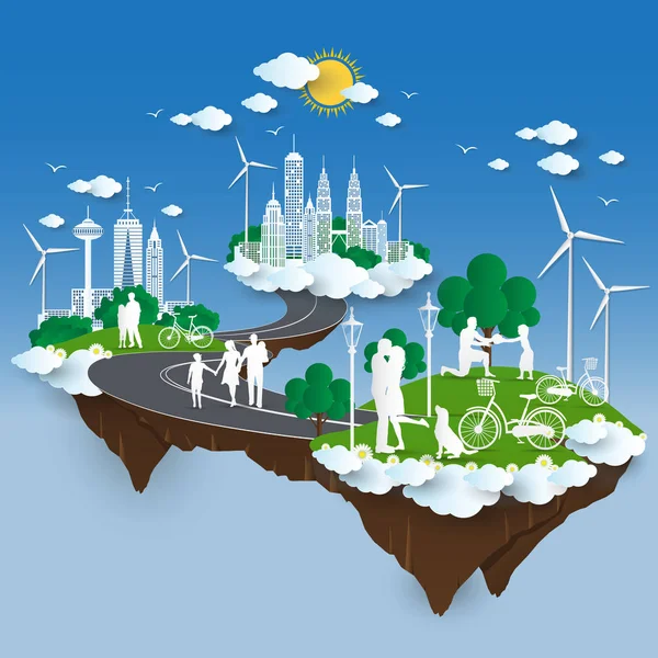 Şehir kavramı go Green, yeşil şehir kavramı. Stlye kağıt kesme