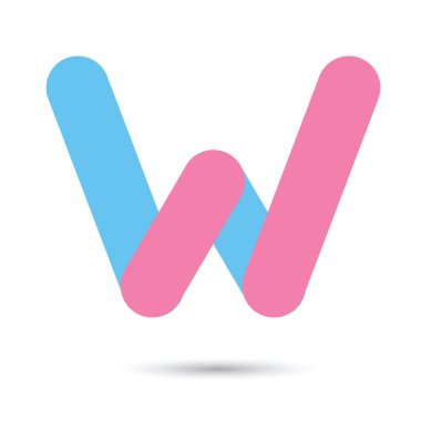 Beyaz arka planda, giyemiyordu mavi ve pembe renkle w yazı tipi vektör