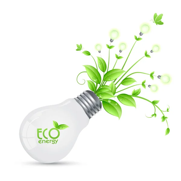 ECO Projeto de energia com árvore crescendo de bulbs.vector ilusstrati — Vetor de Stock