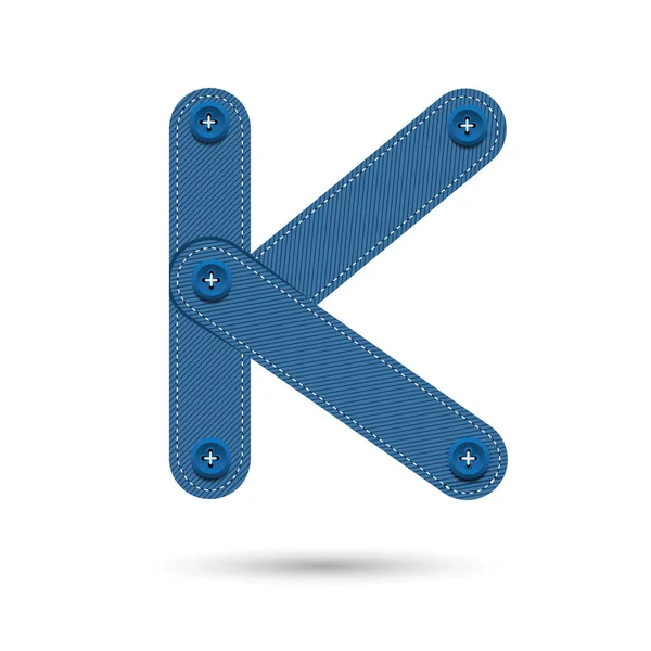 K Schriftvektor mit blauer Jeans auf weißem Hintergrund, futuristisch — Stockvektor