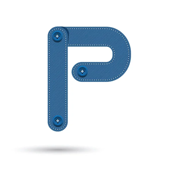 P font vector with blue Jeans on White background, Futuristic fo — Stock Vector