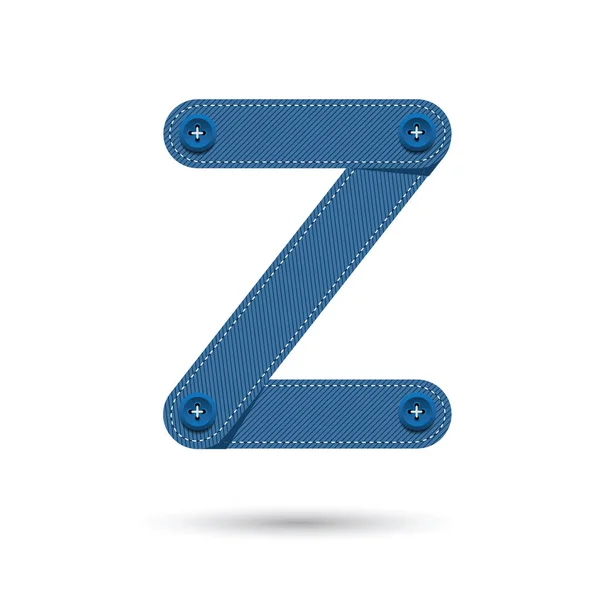 Z vector de fuente con pantalones vaqueros azules sobre fondo blanco, fo futurista — Vector de stock