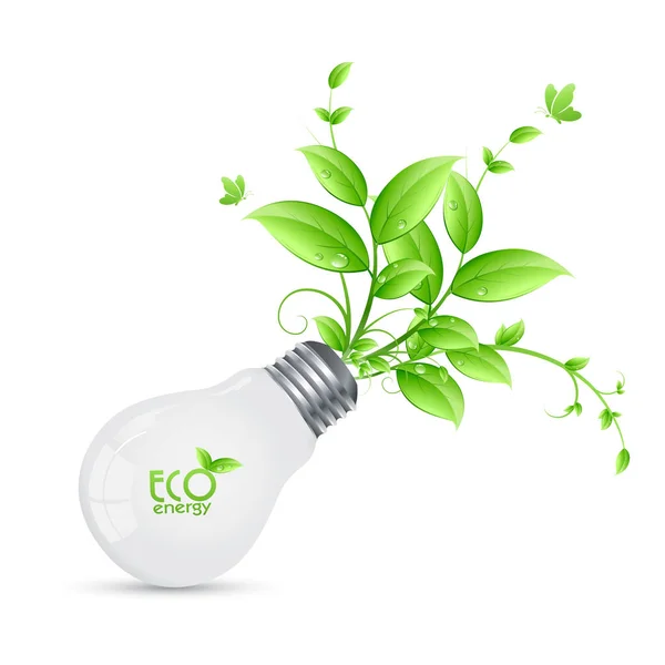 Eco Ενεργειακά Σχεδιασμό Δέντρο Αυξάνεται Από Bulbs Vector Ilusstration — Διανυσματικό Αρχείο