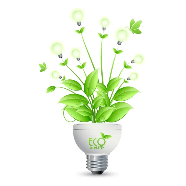 Ontwerp Van Eco Energy Met Boom Groeien Uit Bulbs Vector — Stockvector