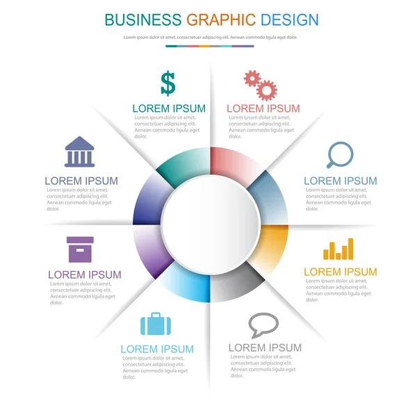 Kreis Infografik Elemente Mit Business Symbol Auf Vollfarb Hintergrund Kreis — Stockvektor