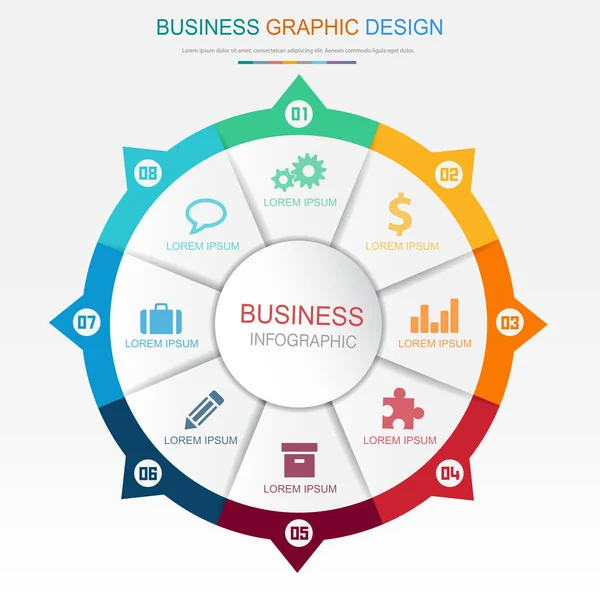 Kreis Infografik Elemente Mit Business Symbol Auf Vollfarb Hintergrund Kreis — Stockvektor