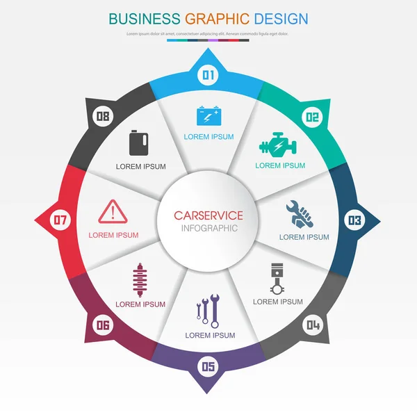 Elementos Infografía Círculo Con Icono Servicio Coche Proceso Círculo Fondo — Vector de stock