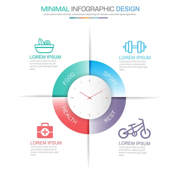 Gesunde Infografische Elemente Mit Ernährungs Und Bewegungsplan Prozess Oder Arbeitsablaufdiagramme — Stockvektor