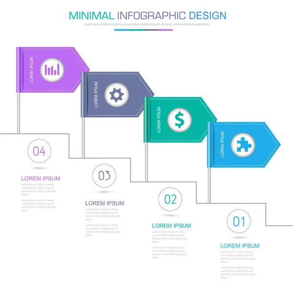 Markeer Infographic Elementen Met Business Icon Full Color Achtergrond Proces — Stockvector