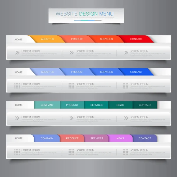 Web Site Design Menü Navigationselemente Mit Eingestellten Symbolen Navigations Menüleisten — Stockvektor